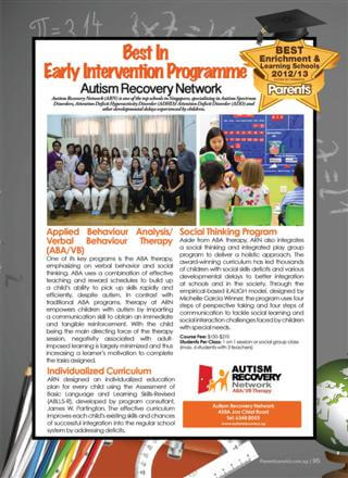 Best Early Intervention Programme Singapore - Autism Recovery Network